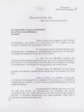 Mirá la nota que Gioja envió a Mendoza por el tema de la Promoción Mirá la nota que Gioja envió a Mendoza por el tema de la Promoción