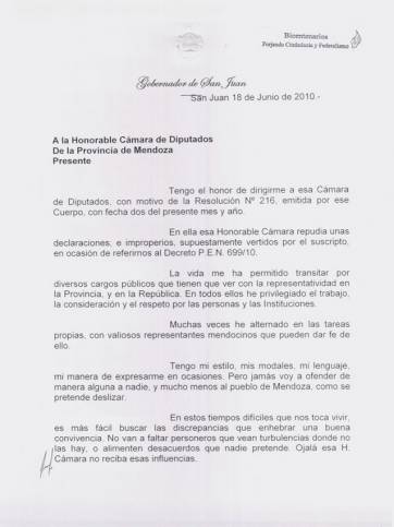 Mirá la nota que Gioja envió a Mendoza por el tema de la Promoción Mirá la nota que Gioja envió a Mendoza por el tema de la Promoción