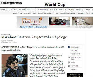 En The New York Times le pidieron disculpas a Maradona En The New York Times le pidieron disculpas a Maradona