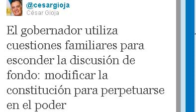 Después de 2 días, el twitter de César Gioja vuelve a hablar Después de 2 días, el twitter de César Gioja vuelve a hablar