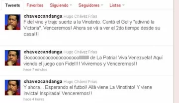 Chávez, desde Cuba, alentó a su selección por Twitter Chávez, desde Cuba, alentó a su selección por Twitter