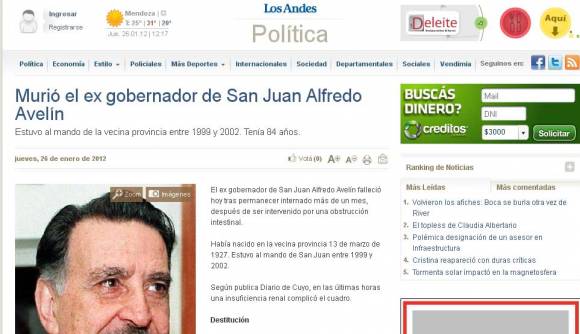 El deceso de Avelín, reflejado en medios nacionales El deceso de Avelín, reflejado en medios nacionales