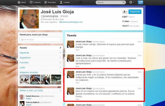 Vía Twitter, Gioja repudió la agresión a los policías Vía Twitter, Gioja repudió la agresión a los policías