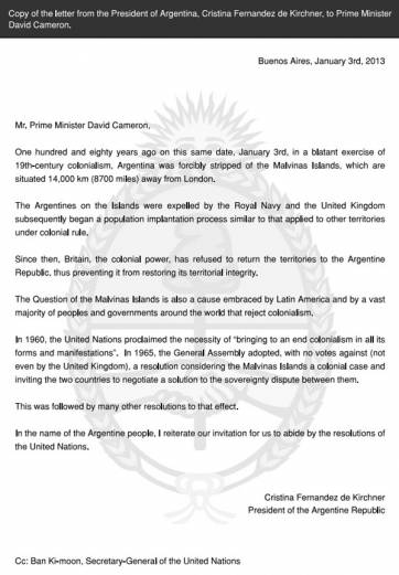 Por medio de una solicitada, CFK pidió “devolver las Malvinas” Por medio de una solicitada, CFK pidió “devolver las Malvinas”