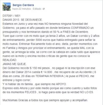 Dakar: la falta de ayuda hace peligrar la participación de Cerdera Dakar: la falta de ayuda hace peligrar la participación de Cerdera