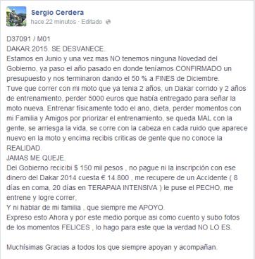 Dakar: la falta de ayuda hace peligrar la participación de Cerdera Dakar: la falta de ayuda hace peligrar la participación de Cerdera