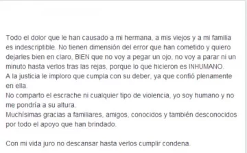 El hermano de la menor atacada prometió “no descansar” hasta que los culpables sean condenados El hermano de la menor atacada prometió “no descansar” hasta que los culpables sean condenados