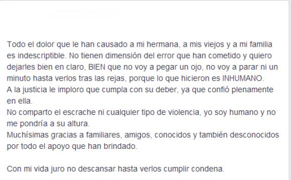 El hermano de la menor atacada prometió “no descansar” hasta que los culpables sean condenados El hermano de la menor atacada prometió “no descansar” hasta que los culpables sean condenados
