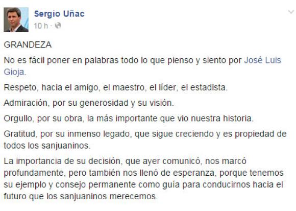 Sergio Uñac, sobre la decisión de Gioja: “Nos marcó profundamente” Sergio Uñac, sobre la decisión de Gioja: “Nos marcó profundamente”