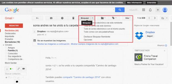 Gmail sumó una función para bloquear remitentes Gmail sumó una función para bloquear remitentes