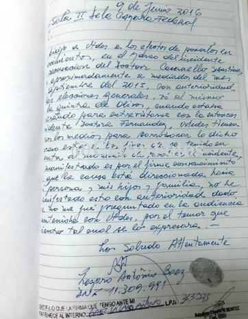 La carta con la que Lázaro Báez asegura que vio a Casanello y CFK en Olivos La carta con la que Lázaro Báez asegura que vio a Casanello y CFK en Olivos