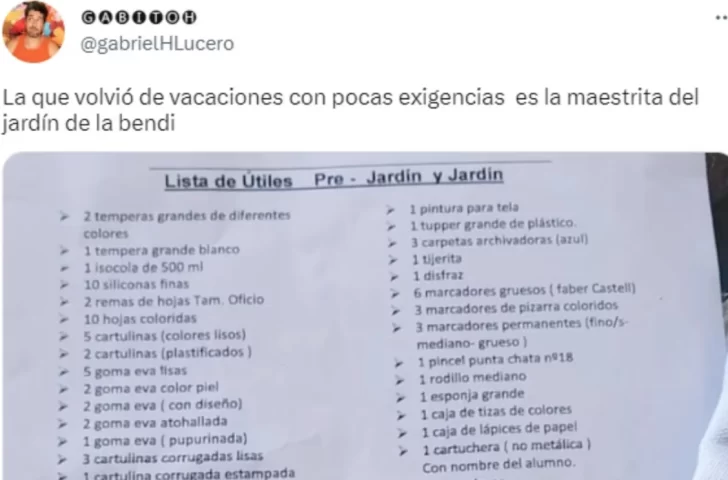 La lista de útiles de un jardín de infantes que revolucionó las redes: “No hay necesidad” La lista de útiles de un jardín de infantes que revolucionó las redes: “No hay necesidad”