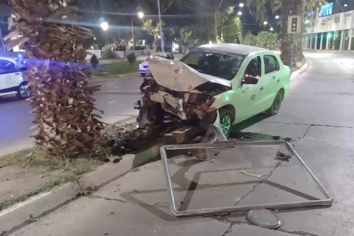 Un remisero se quedó dormido e impactó contra un cartel y una palmera en un boulevard