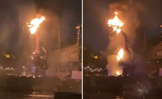 Un dragón de 13 metros se prendió fuego en Disney y el público fue evacuado Un dragón de 13 metros se prendió fuego en Disney y el público fue evacuado