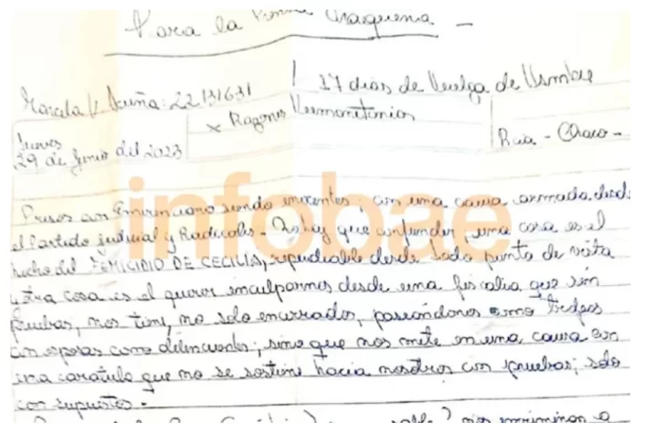 Marcela Acuña acusó a su hijo por el femicidio de Cecilia en una carta: “¿Por qué nos incriminan a nosotros?”