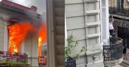 Dramático escape de un incendio en un edificio: una vecina quedó colgando de un cable Dramático escape de un incendio en un edificio: una vecina quedó colgando de un cable