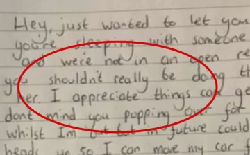 Su mujer lo engañó y le escribió una nota al amante: “Podrías avisarme” Su mujer lo engañó y le escribió una nota al amante: “Podrías avisarme”