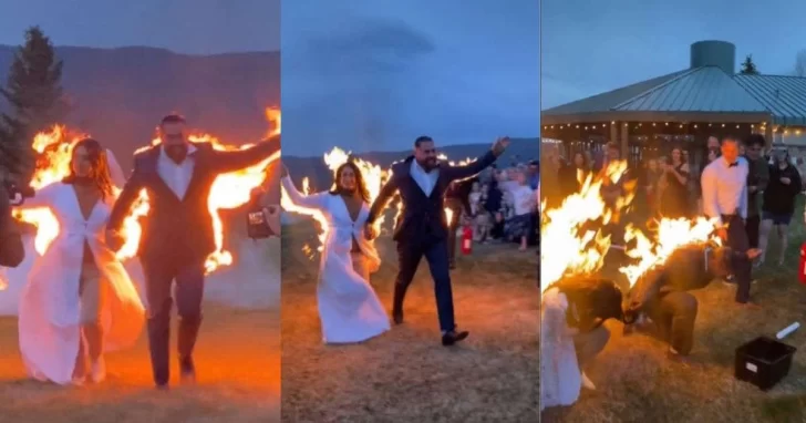 Como en los Juegos del Hambre, una pareja se casó envuelta en llamas