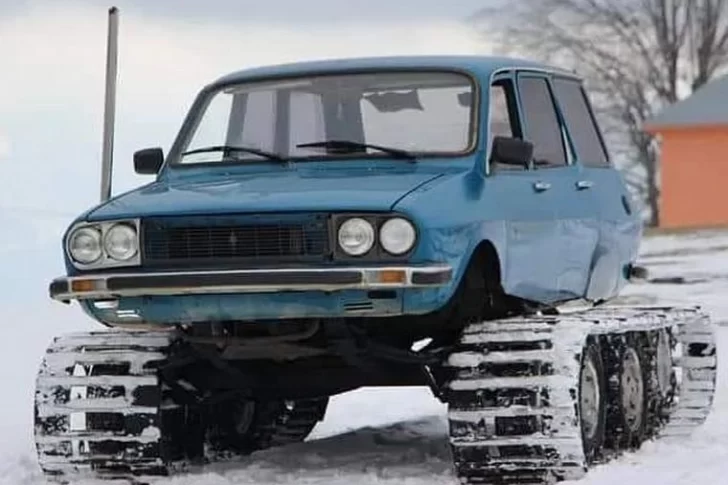 Transformó su Renault 12 break en un increíble vehículo para la nieve