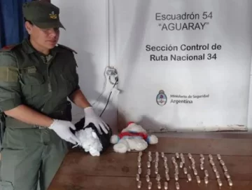 Encontraron 55 cápsulas de cocaína que viajaban ocultas en un peluche