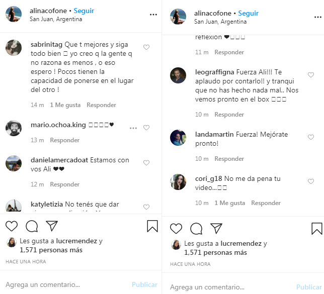 Apoyo en Instagram a la infectada que filmó un video para contar que tiene covid-19 Apoyo en Instagram a la infectada que filmó un video para contar que tiene covid-19