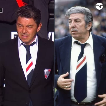 Gallardo, con la histórica corbata de Ángel Labruna Gallardo, con la histórica corbata de Ángel Labruna