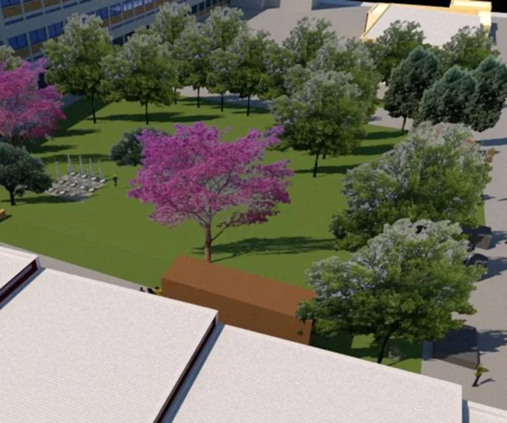 El edificio escolar que tendrá una plaza interna para contener a los estudiantes El edificio escolar que tendrá una plaza interna para contener a los estudiantes