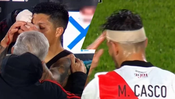 Fuerte choque entre Enzo Pérez y Milton Casco Fuerte choque entre Enzo Pérez y Milton Casco
