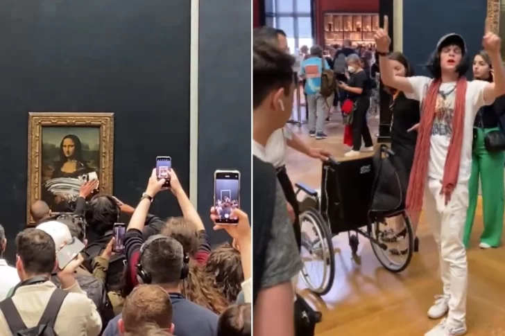 Atacaron a “La Gioconda” con un tortazo
