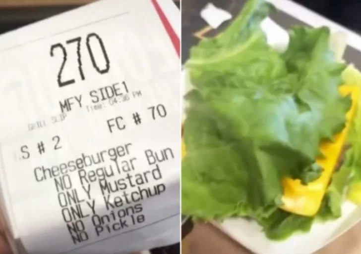 Pidió una hamburguesa “solo carne” y lo que le dieron fue inesperado