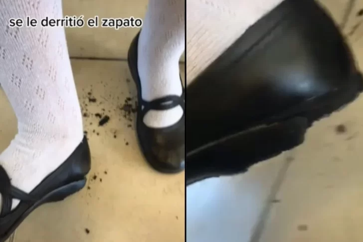 Alumnas mostraron cómo el intenso calor derritió uno de sus zapatos