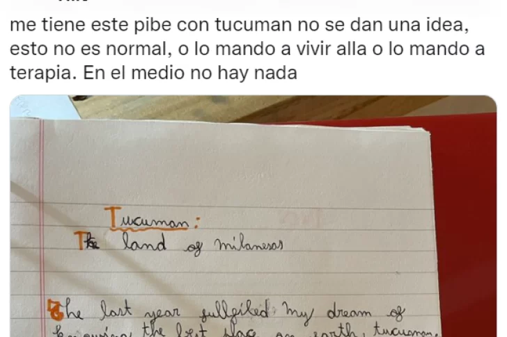 La tarea de un nene fanático de las “milangas” tucumanas: “Tucumán, the land of milanesas”