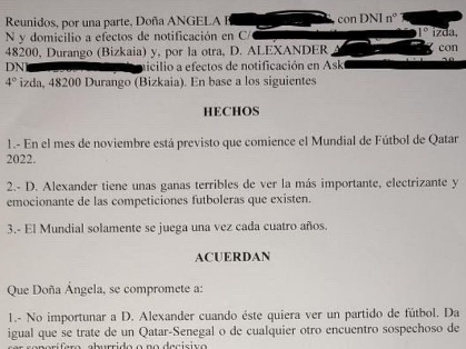 Le hizo firmar un contrato a su esposa para poder ver el Mundial sin interrupciones
