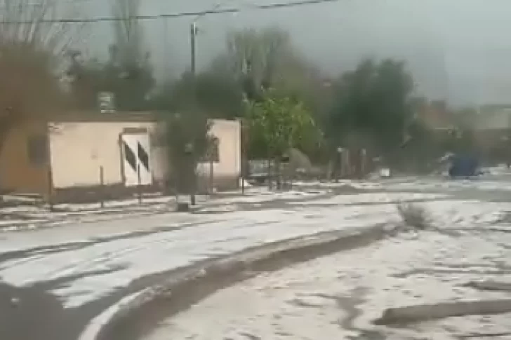 Terrible caída de granizo dejó un manto blanco en el suelo de la zona Oeste de Sarmiento