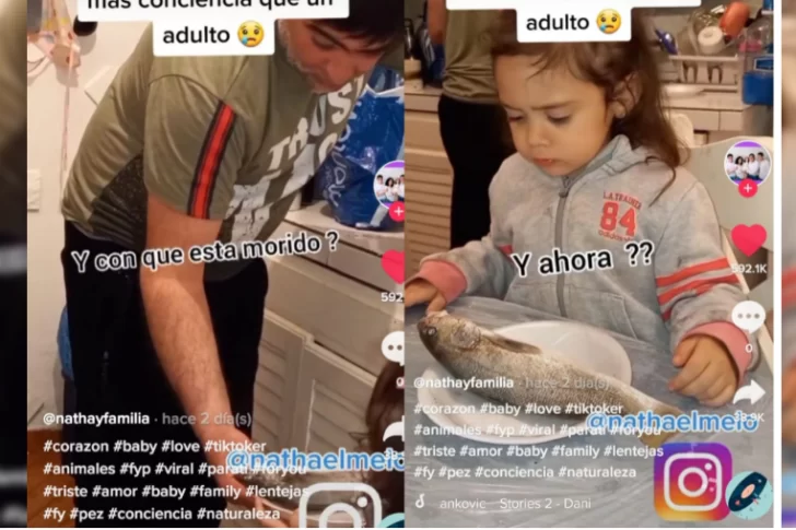 “No tenés que pescar mascotas del agua”: el tierno viral en que una nena reta a su papá