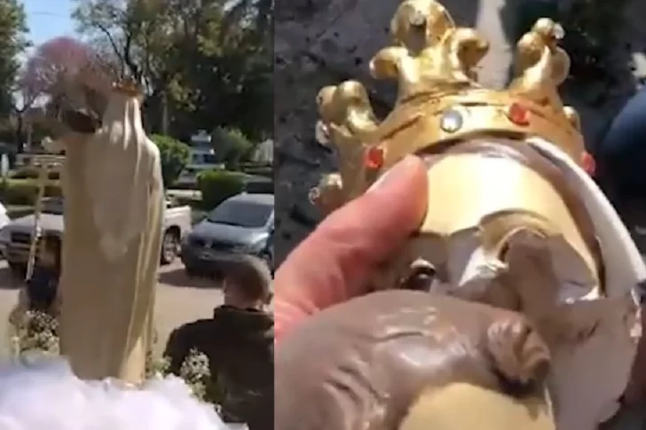 Una imagen de la Virgen se cayó en pleno inicio de una procesión y quedó destrozada