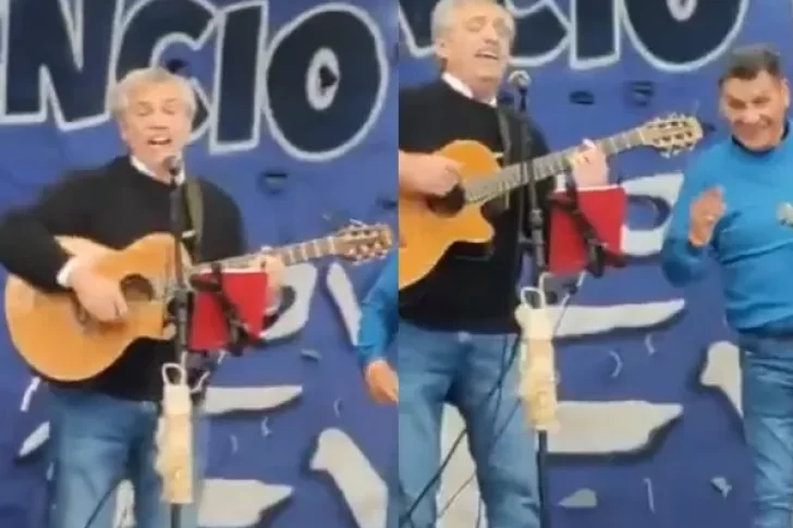 Alberto Fernández cantó y tocó la guitarra en un acto por la Revolución de Mayo