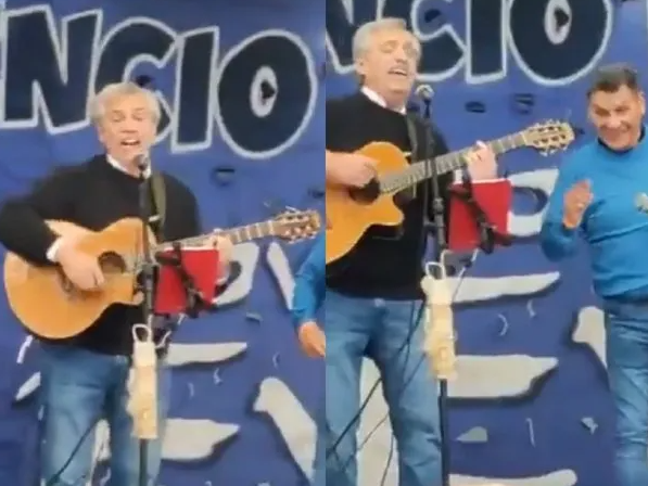 Alberto Fernández cantó y tocó la guitarra en un acto por la Revolución de Mayo