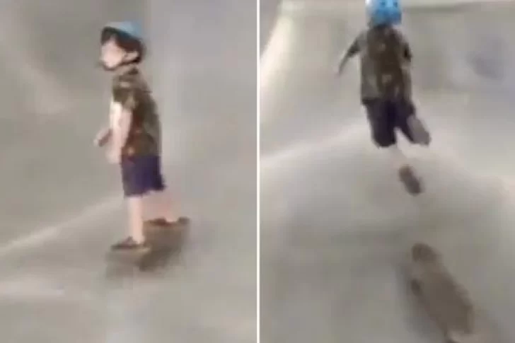 Un nene vuela por los aires de su patineta, pero hace el aterrizaje más “suave” jamás visto