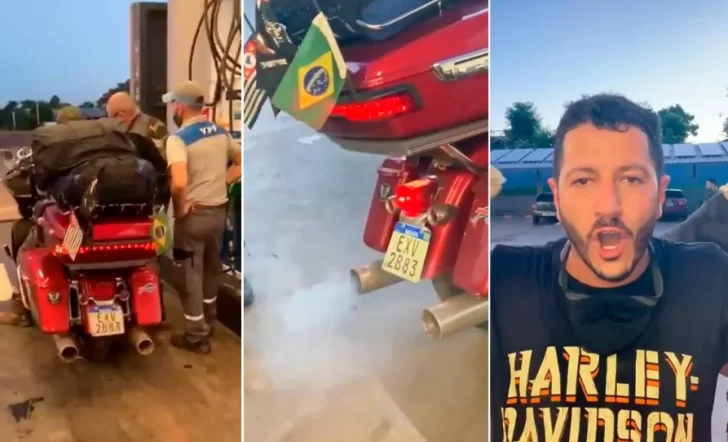 Le cargó por error gasoil a una caravana de brasileños que viaja en Harley Davidson Le cargó por error gasoil a una caravana de brasileños que viaja en Harley Davidson