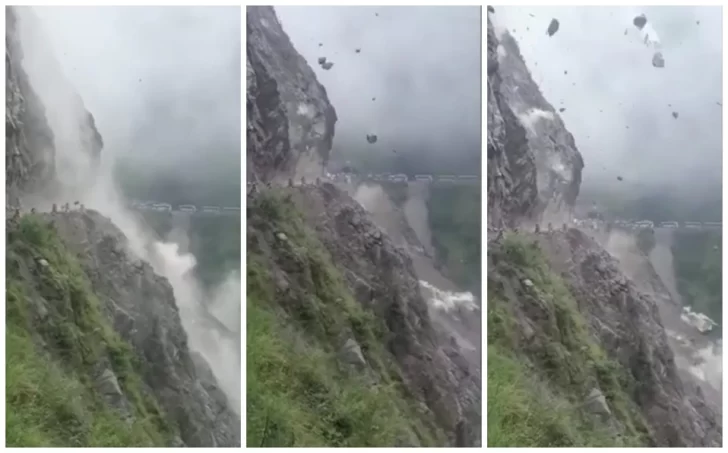 [VIDEO] Una “lluvia” de enormes rocas destrozó una ruta