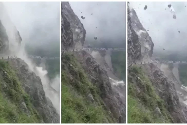 [VIDEO] Una “lluvia” de enormes rocas destrozó una ruta