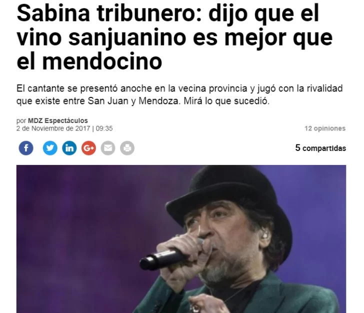 En Mendoza tildaron de “tribunero” a Sabina por sus dichos sobre el vino