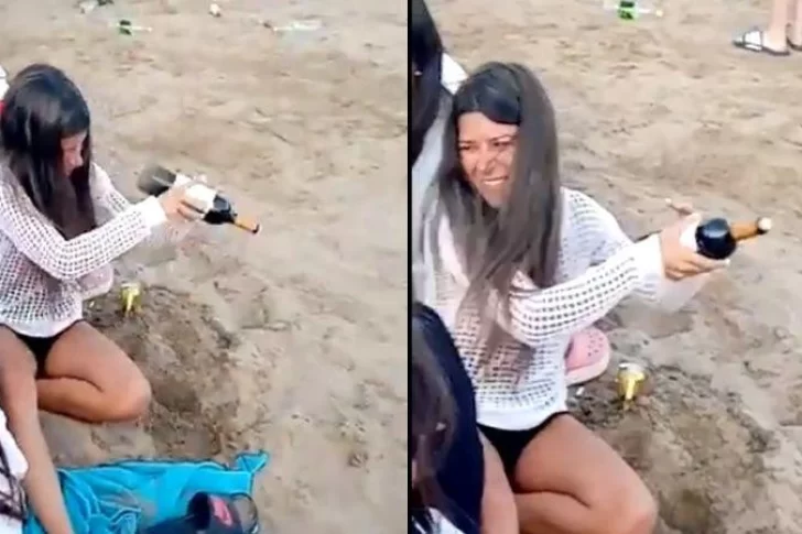 [VIDEO] Una joven logra abrir una botella de vino de una manera insólita pero eficiente