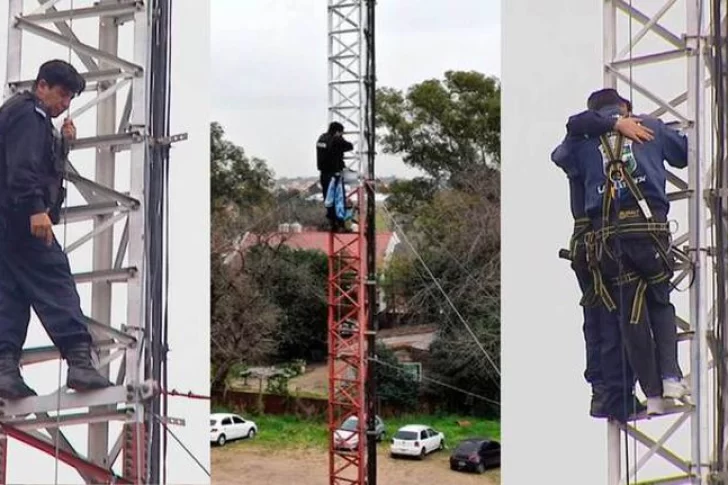 Rescataron al policía que se trepó a una antena luego de dos horas de intenso dramatismo