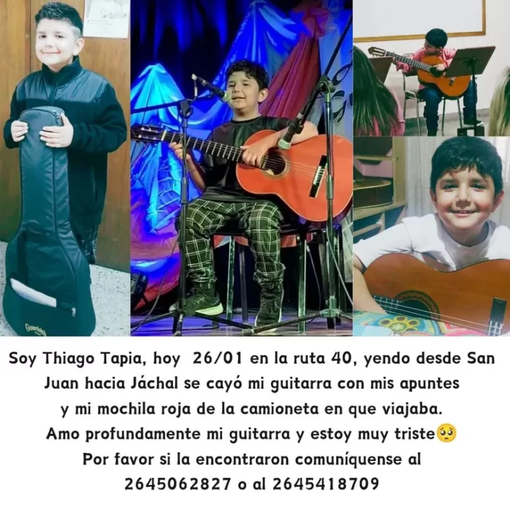 Un nene de 8 años busca desesperadamente la guitarra que perdió en Ruta 40 Un nene de 8 años busca desesperadamente la guitarra que perdió en Ruta 40