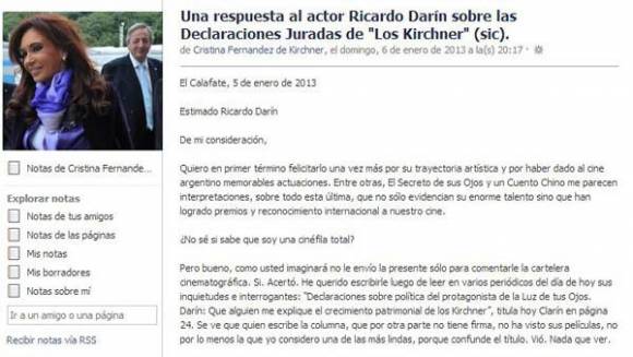 Cristina le contestó a Darín por las críticas a su patrimonio Cristina le contestó a Darín por las críticas a su patrimonio