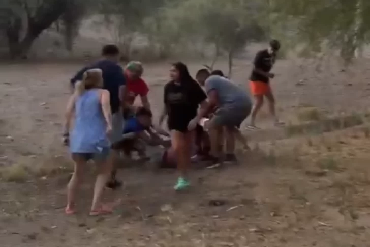 VIDEO: feroz enfrentamiento a trompadas de dos familias en El Embarcadero