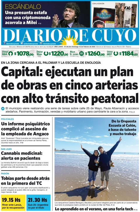 Tapa edición impresa del domingo 16 de febrero de 2025
