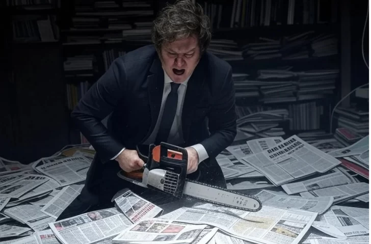 Milei arremete contra la prensa con la motosierra